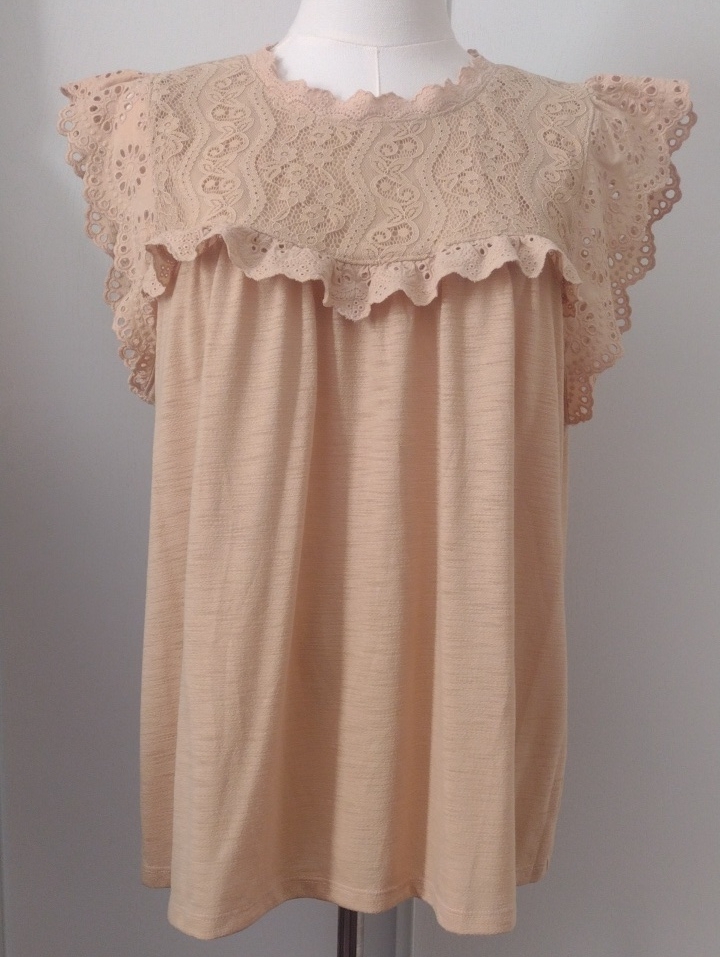 Lc Lauren Large Conrad Blush Peach/Tan Lace Eyelet Sleeveless Trim Baby Doll Top